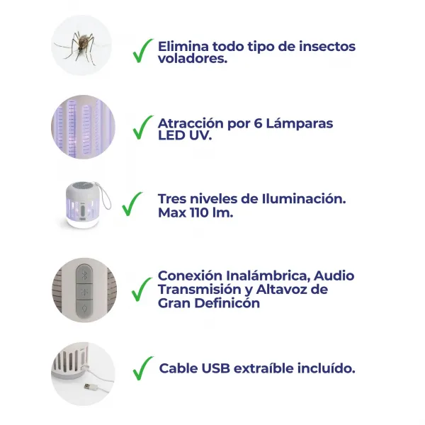 Elimina Insectos, Lámpara Portátil y Altavoz 3 en 1 MIB7