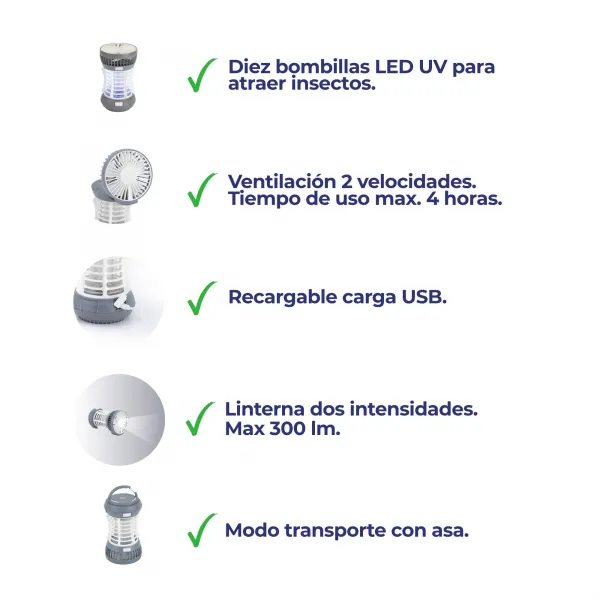 Elimina insectos / Lámpara / Linterna / Ventilador / Luz de emergencia 5 EN 1 MOST3532