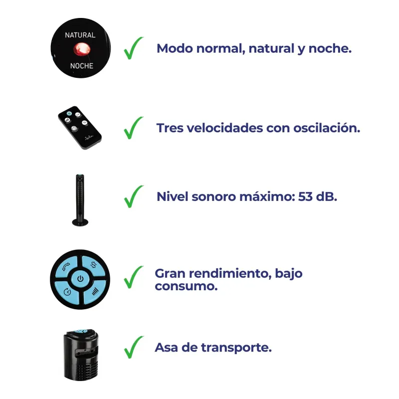 Ventilador Torre Ultrasilencioso con mando a...