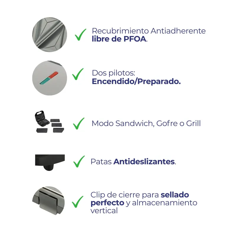 Sandwichera con placas intercambiables 3 en 1...