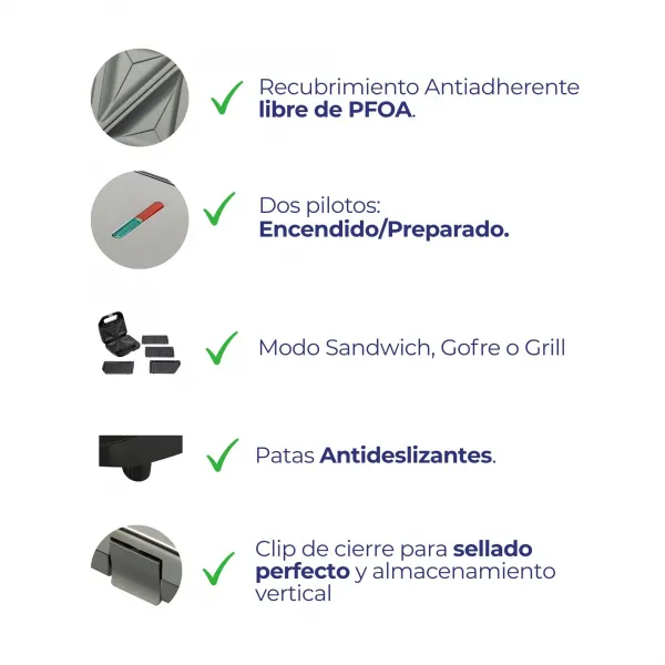 Sandwichera con placas intercambiables 3 en 1 JESW2010