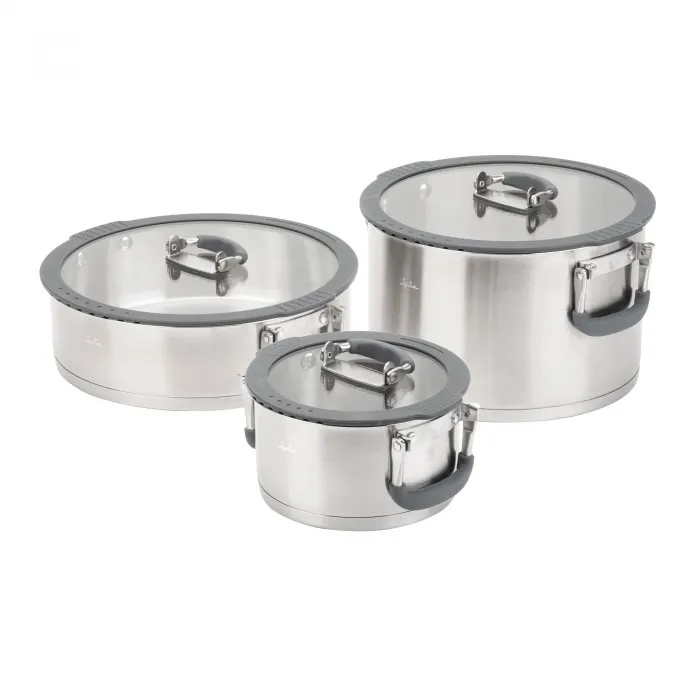 Set de Ollas Apilables de Acero Inoxidable - 3 Piezas con...
