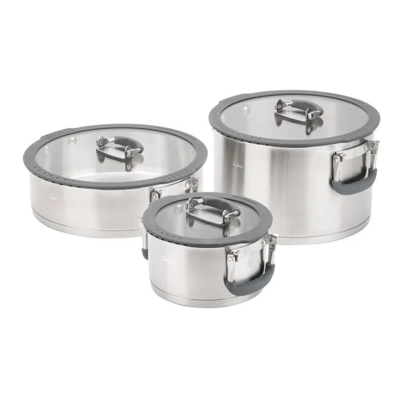 Set de Ollas Apilables de Acero Inoxidable - 3 Piezas con Tapas de Cristal HBAT2552